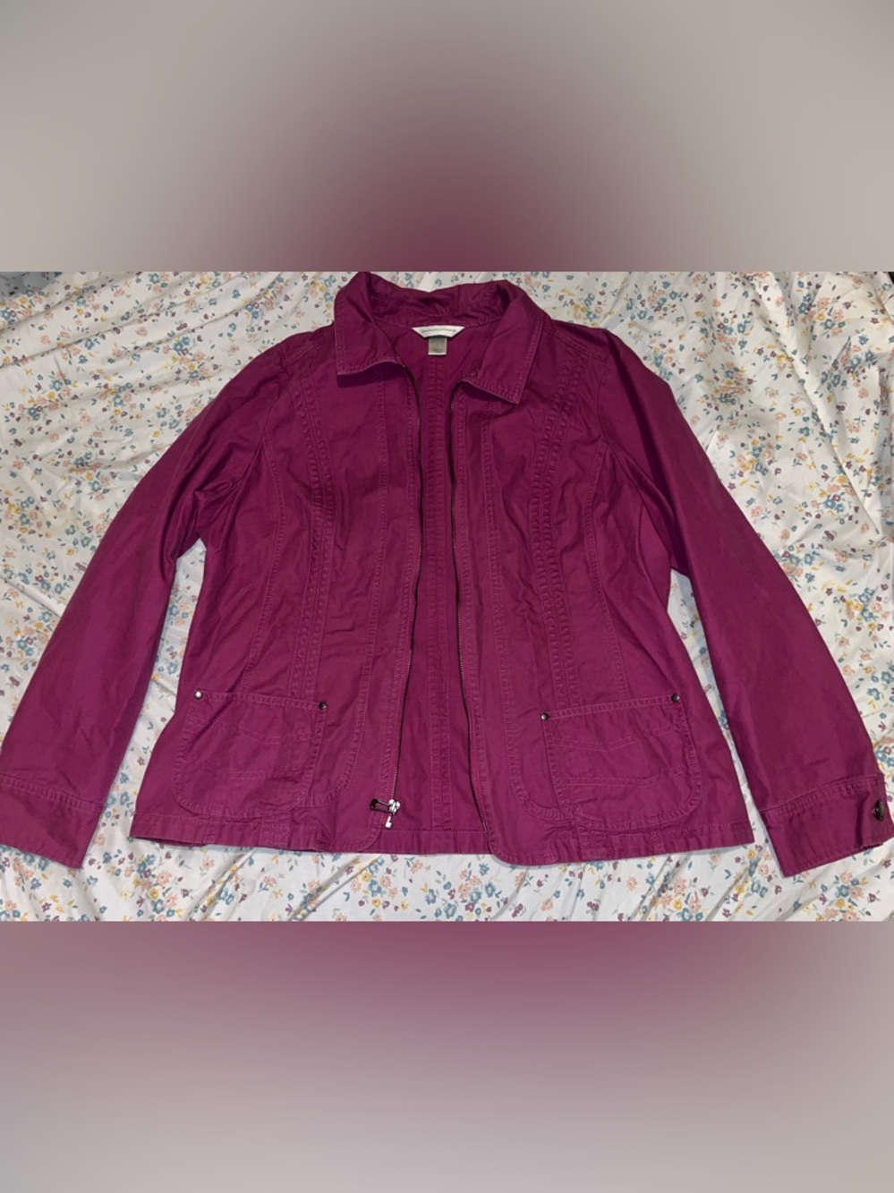 croft & barrow Magenta Zip-Front Utility Jacket